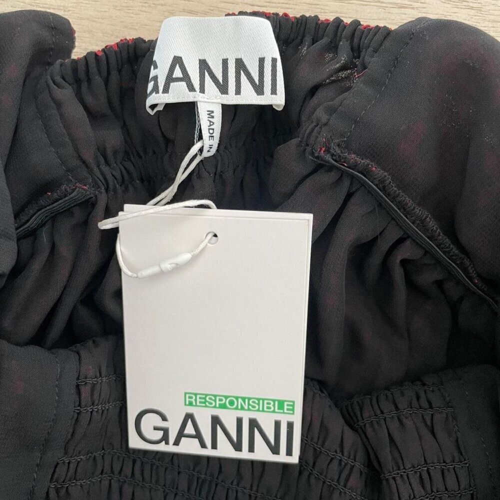 Ganni Sheer Fluid Check Midi Strap Smock Dress | Wine Red | Women’s Size Small - Picture 4 of 7